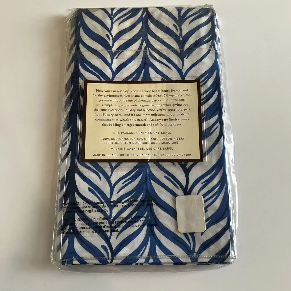 Pottery Barn Blue White Chevron Braided Rope Feather One Standard Sham
